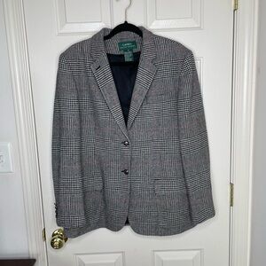 Lauren Ralph Lauren 100% lambswool glen plaid suit jacket blazer | 16